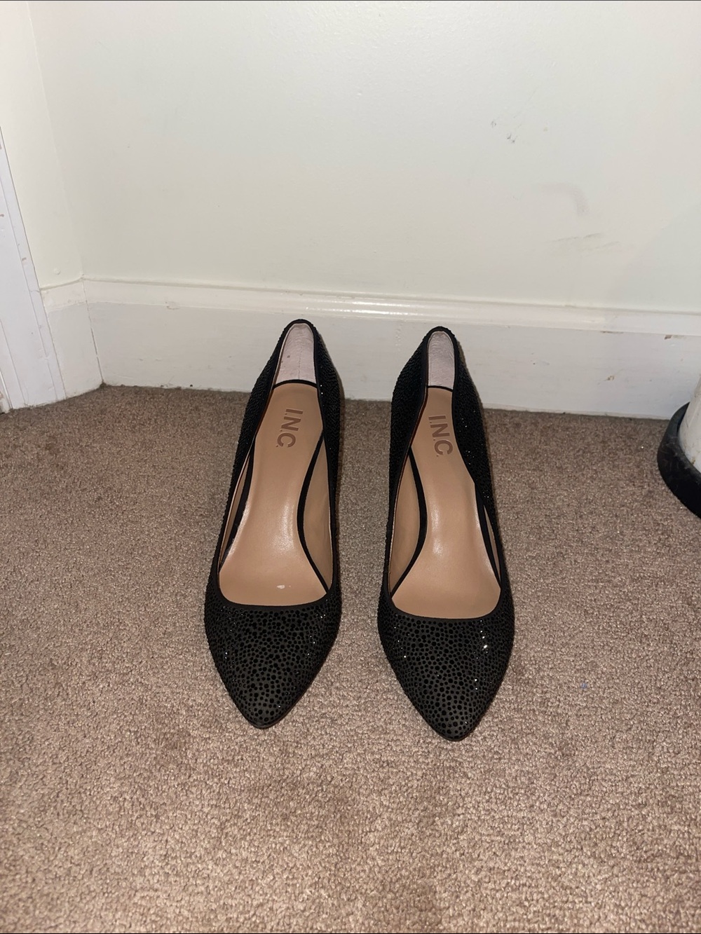 INC International Concepts Black Rhinestoned Heels